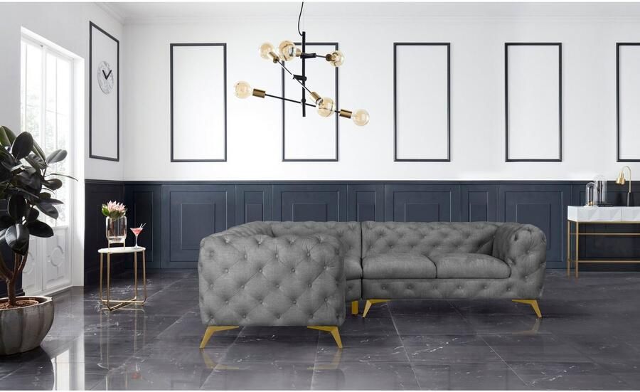 Home affaire Chesterfield-bank Hoekbank GLYNIS L-vorm met golfvering afmetingen B D H 264 204 75cm luxueuze capitonnage moderne chesterfield look kleur van de poten ter keuze - Foto 2
