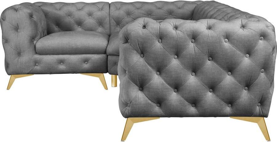 Leonique Chesterfield-bank Glynis L-vorm luxueuze capitonnage moderne chesterfield look kleur van de poten ter keuze - Foto 6