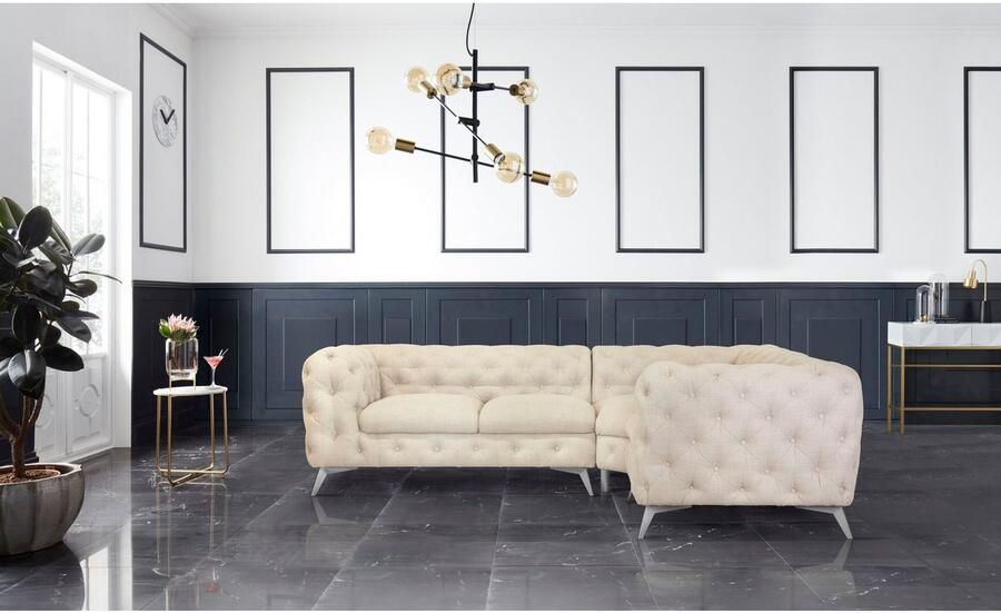 Leonique Chesterfield-bank Glynis L-vorm luxueuze capitonnage moderne chesterfield look kleur van de poten ter keuze - Foto 2