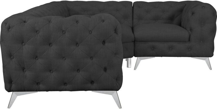 Home affaire Chesterfield-bank Hoekbank GLYNIS L-vorm met golfvering afmetingen B D H 264 204 75cm luxueuze capitonnage moderne chesterfield look kleur van de poten ter keuze - Foto 5