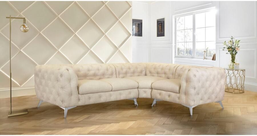 Leonique Chesterfield-bank Glynis L-vorm luxueuze capitonnage moderne chesterfield look kleur van de poten ter keuze - Foto 5