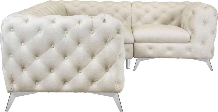 Home affaire Chesterfield-bank Hoekbank GLYNIS L-vorm met golfvering afmetingen B D H 264 204 75cm luxueuze capitonnage moderne chesterfield look kleur van de poten ter keuze - Foto 5