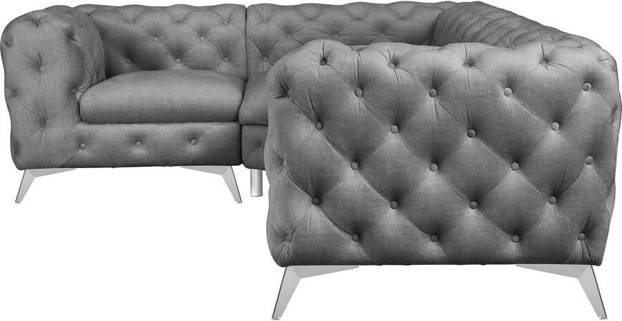 Leonique Chesterfield-bank Glynis L-vorm luxueuze capitonnage moderne chesterfield look kleur van de poten ter keuze - Foto 6