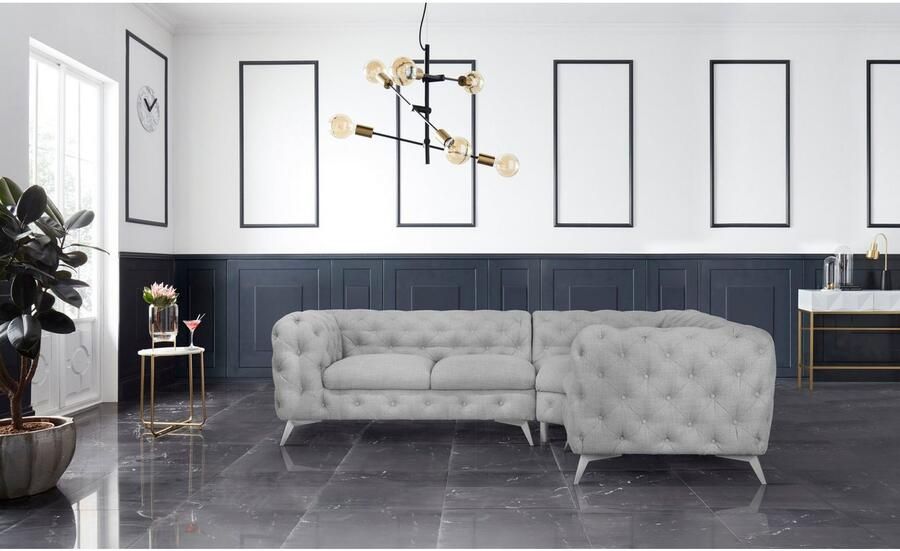 Leonique Chesterfield-bank Glynis L-vorm luxueuze capitonnage moderne chesterfield look kleur van de poten ter keuze - Foto 2