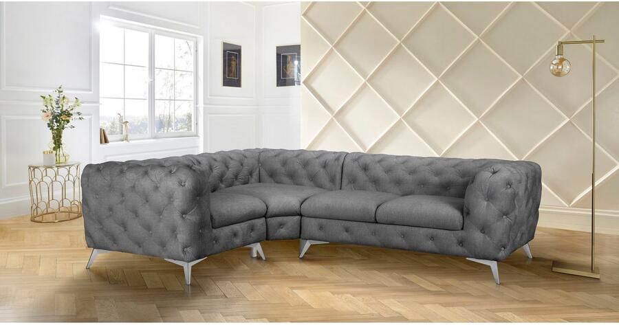 Leonique Chesterfield-bank Glynis L-vorm luxueuze capitonnage moderne chesterfield look kleur van de poten ter keuze - Foto 4