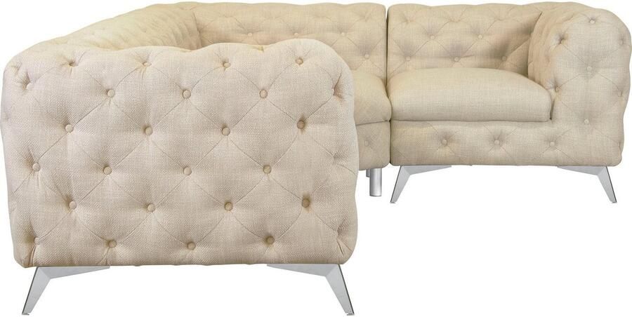 Home affaire Chesterfield-bank Hoekbank GLYNIS L-vorm met golfvering afmetingen B D H 264 204 75cm luxueuze capitonnage moderne chesterfield look kleur van de poten ter keuze - Foto 5