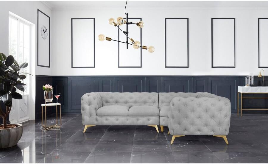 Leonique Chesterfield-bank Glynis L-vorm luxueuze capitonnage moderne chesterfield look kleur van de poten ter keuze - Foto 2