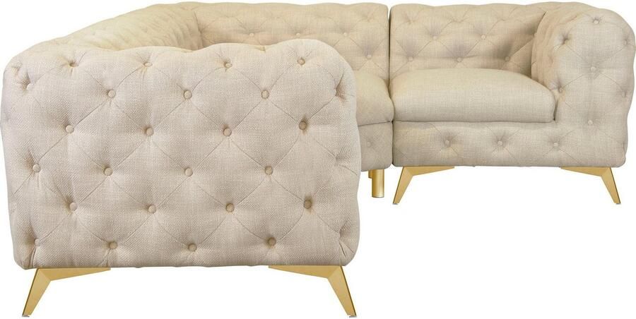 Home affaire Chesterfield-bank Hoekbank GLYNIS L-vorm met golfvering afmetingen B D H 264 204 75cm luxueuze capitonnage moderne chesterfield look kleur van de poten ter keuze - Foto 5
