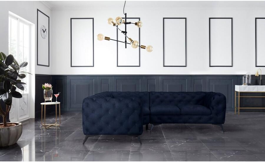 Leonique Chesterfield-bank Glynis L-vorm luxueuze capitonnage moderne chesterfield look kleur van de poten ter keuze