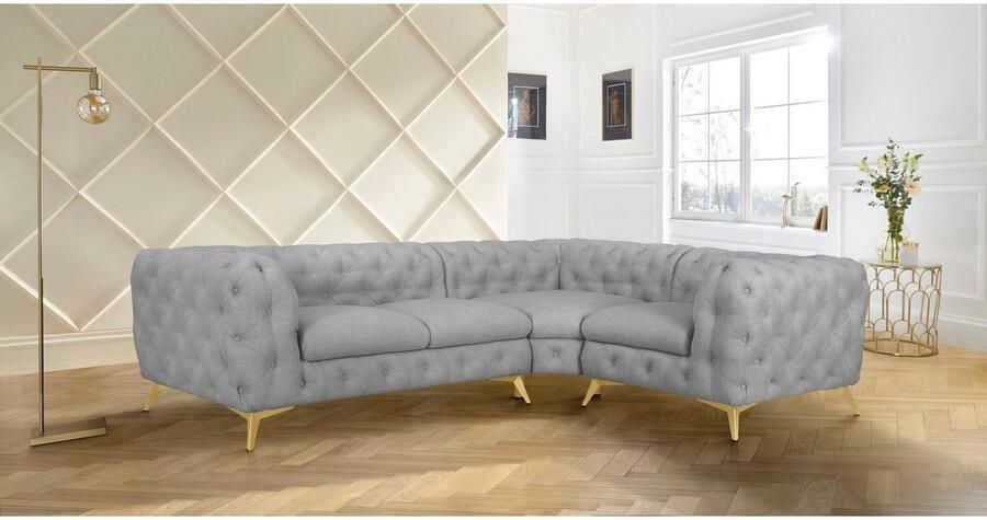 Leonique Chesterfield-bank Glynis L-vorm luxueuze capitonnage moderne chesterfield look kleur van de poten ter keuze - Foto 5