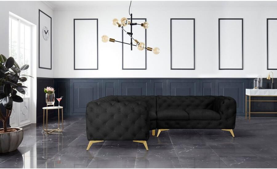 Leonique Chesterfield-bank Glynis L-vorm luxueuze capitonnage moderne chesterfield look kleur van de poten ter keuze