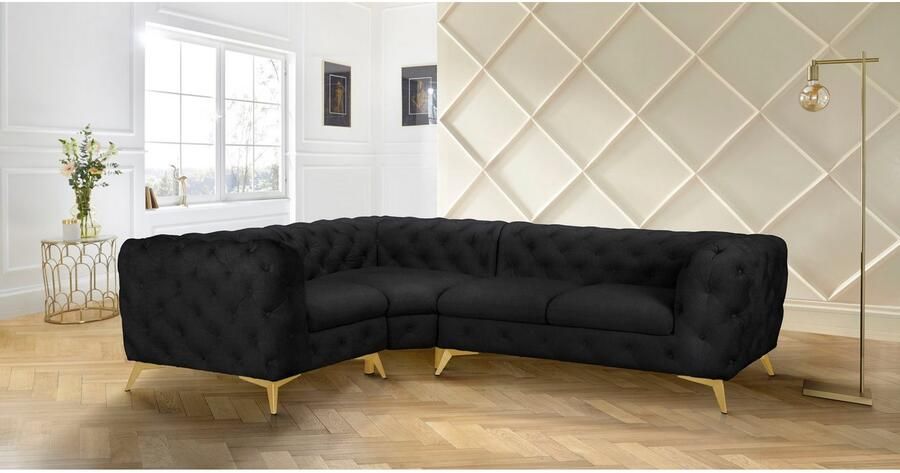 Leonique Chesterfield-bank Glynis L-vorm luxueuze capitonnage moderne chesterfield look kleur van de poten ter keuze - Foto 5