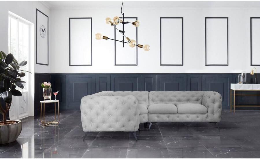 Leonique Chesterfield-bank Glynis L-vorm luxueuze capitonnage moderne chesterfield look kleur van de poten ter keuze - Foto 2