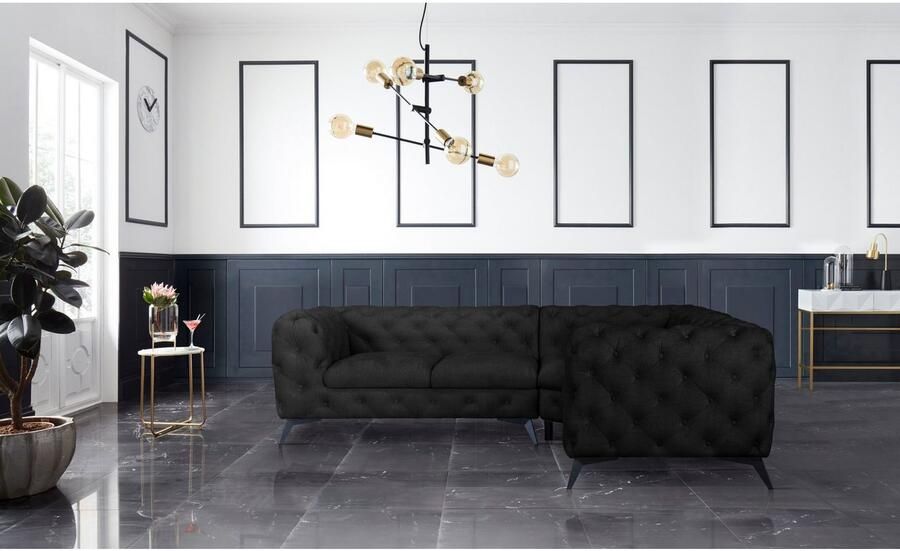 Home affaire Chesterfield-bank Hoekbank GLYNIS L-vorm met golfvering afmetingen B D H 264 204 75cm luxueuze capitonnage moderne chesterfield look kleur van de poten ter keuze - Foto 2