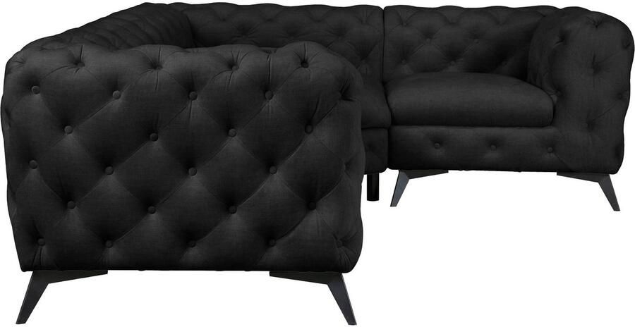 Home affaire Chesterfield-bank Hoekbank GLYNIS L-vorm met golfvering afmetingen B D H 264 204 75cm luxueuze capitonnage moderne chesterfield look kleur van de poten ter keuze - Foto 5