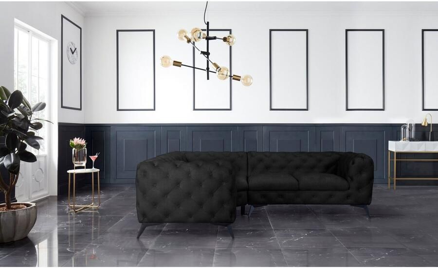 Leonique Chesterfield-bank Glynis L-vorm luxueuze capitonnage moderne chesterfield look kleur van de poten ter keuze