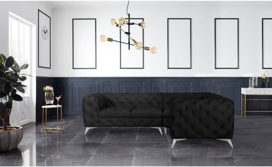 Home affaire Chesterfield-bank Hoekbank GLYNIS L-vorm met golfvering afmetingen B D H 264 204 75cm luxueuze capitonnage moderne chesterfield look kleur van de poten ter keuze - Foto 2