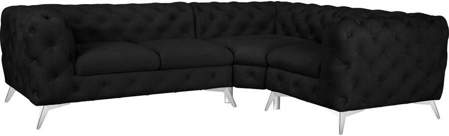 Home affaire Chesterfield-bank Hoekbank GLYNIS L-vorm met golfvering afmetingen B D H 264 204 75cm luxueuze capitonnage moderne chesterfield look kleur van de poten ter keuze - Foto 6