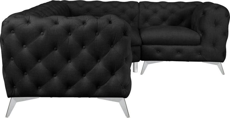 Home affaire Chesterfield-bank Hoekbank GLYNIS L-vorm met golfvering afmetingen B D H 264 204 75cm luxueuze capitonnage moderne chesterfield look kleur van de poten ter keuze - Foto 5