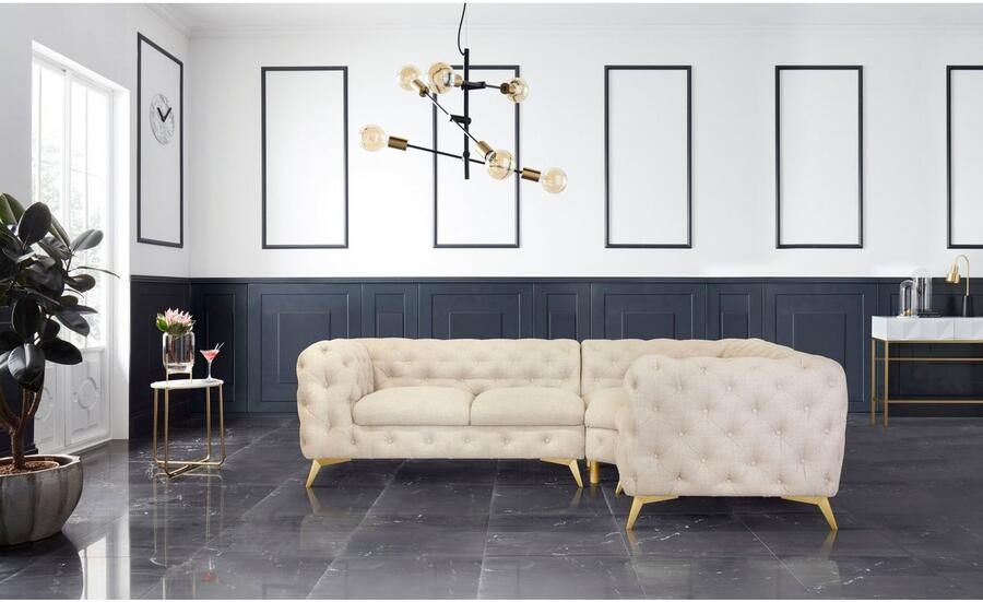 Leonique Chesterfield-bank Glynis L-vorm luxueuze capitonnage moderne chesterfield look kleur van de poten ter keuze - Foto 2