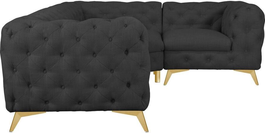 Home affaire Chesterfield-bank Hoekbank GLYNIS L-vorm met golfvering afmetingen B D H 264 204 75cm luxueuze capitonnage moderne chesterfield look kleur van de poten ter keuze - Foto 5