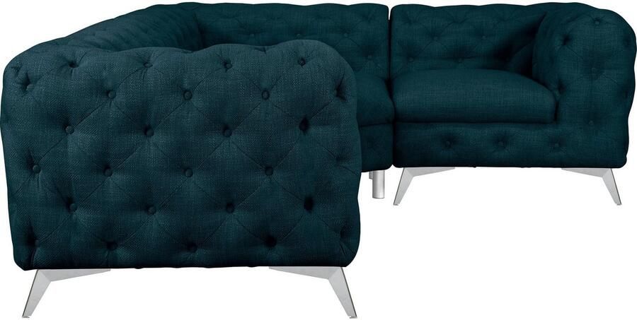 Home affaire Chesterfield-bank Hoekbank GLYNIS L-vorm met golfvering afmetingen B D H 264 204 75cm luxueuze capitonnage moderne chesterfield look kleur van de poten ter keuze - Foto 3