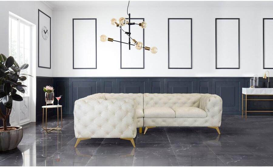 Leonique Chesterfield-bank Glynis L-vorm luxueuze capitonnage moderne chesterfield look kleur van de poten ter keuze