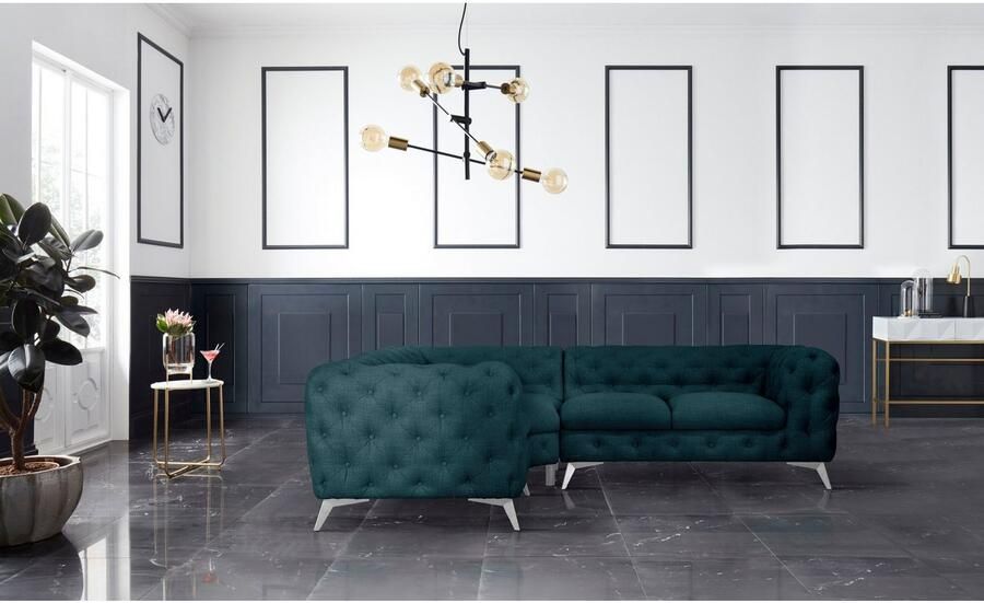 Leonique Chesterfield-bank Glynis L-vorm luxueuze capitonnage moderne chesterfield look kleur van de poten ter keuze - Foto 2