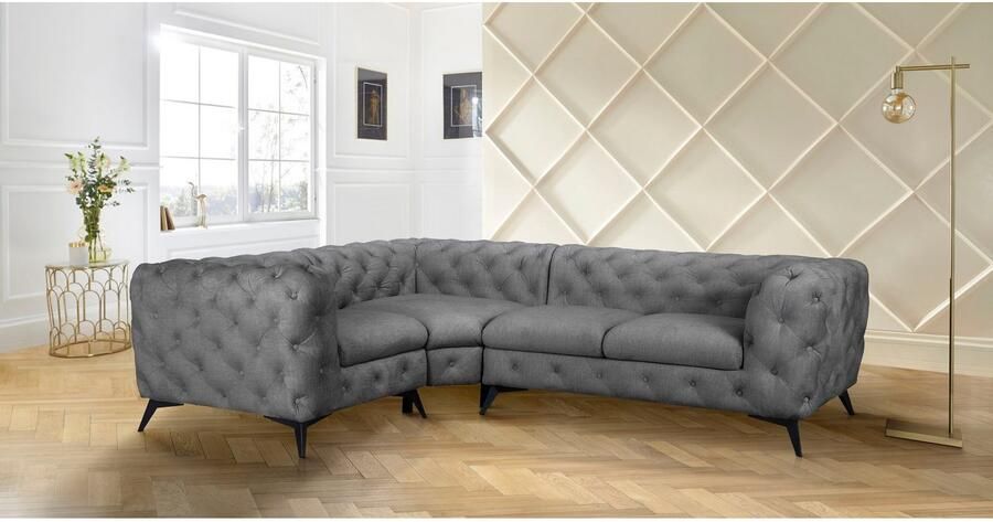 Leonique Chesterfield-bank Glynis L-vorm luxueuze capitonnage moderne chesterfield look kleur van de poten ter keuze - Foto 4