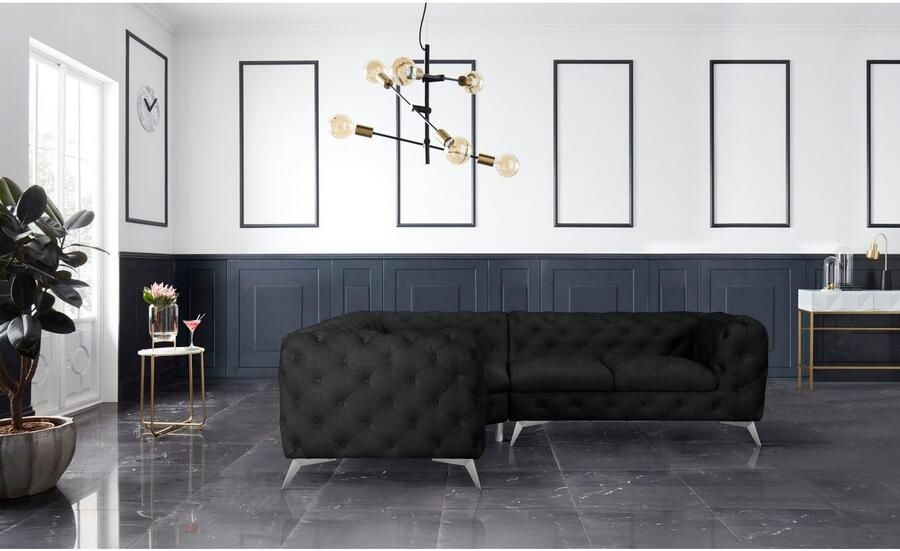 Leonique Chesterfield-bank Glynis L-vorm luxueuze capitonnage moderne chesterfield look kleur van de poten ter keuze