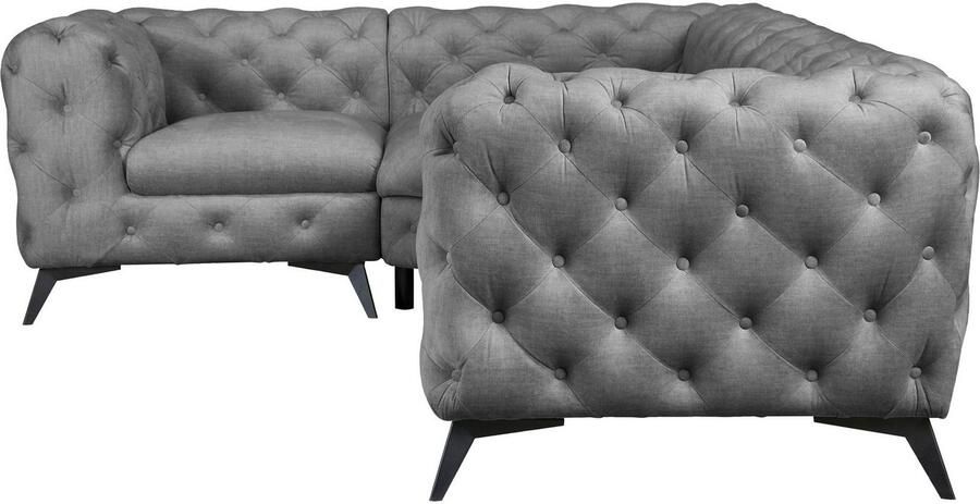 Leonique Chesterfield-bank Glynis L-vorm luxueuze capitonnage moderne chesterfield look kleur van de poten ter keuze - Foto 6