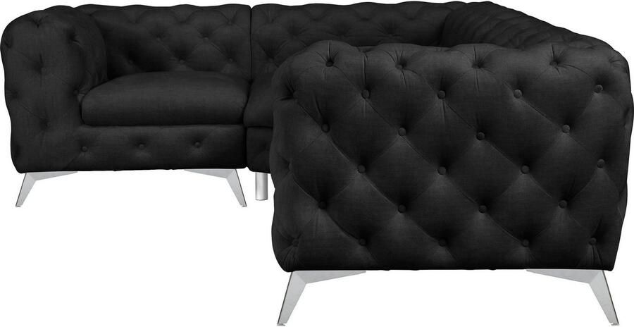 Leonique Chesterfield-bank Glynis L-vorm luxueuze capitonnage moderne chesterfield look kleur van de poten ter keuze - Foto 7