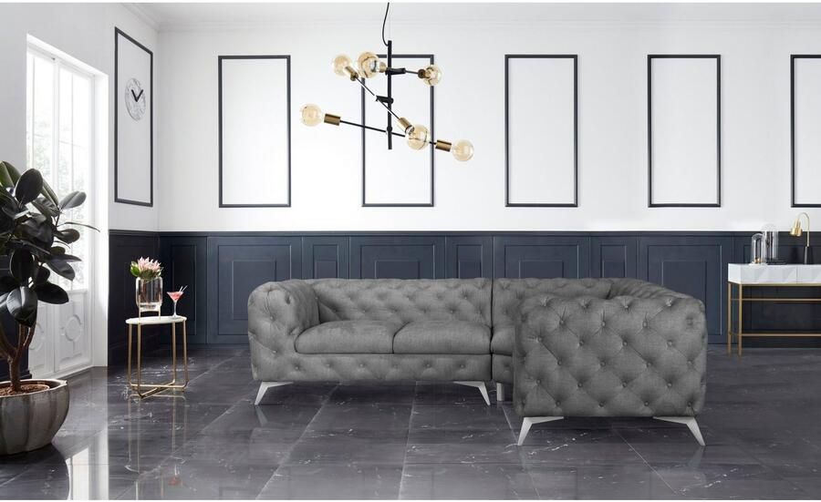 Home affaire Chesterfield-bank Hoekbank GLYNIS L-vorm met golfvering afmetingen B D H 264 204 75cm luxueuze capitonnage moderne chesterfield look kleur van de poten ter keuze - Foto 2