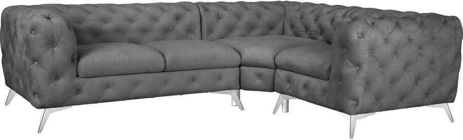 Home affaire Chesterfield-bank Hoekbank GLYNIS L-vorm met golfvering afmetingen B D H 264 204 75cm luxueuze capitonnage moderne chesterfield look kleur van de poten ter keuze - Foto 6