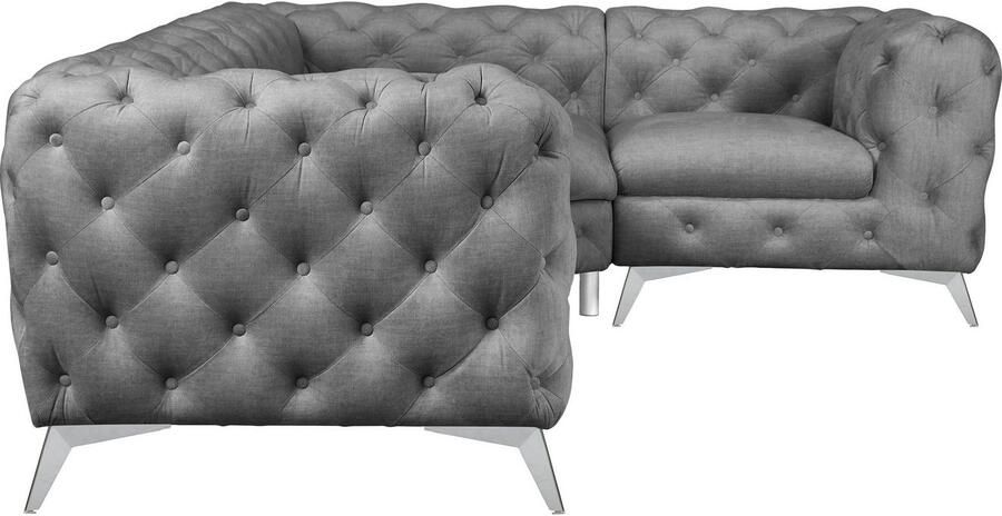 Home affaire Chesterfield-bank Hoekbank GLYNIS L-vorm met golfvering afmetingen B D H 264 204 75cm luxueuze capitonnage moderne chesterfield look kleur van de poten ter keuze - Foto 5