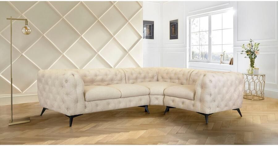 Leonique Chesterfield-bank Glynis L-vorm luxueuze capitonnage moderne chesterfield look kleur van de poten ter keuze - Foto 5