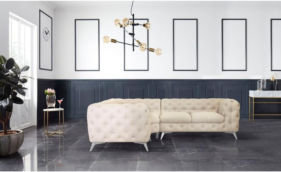 Leonique Chesterfield-bank Glynis L-vorm luxueuze capitonnage moderne chesterfield look kleur van de poten ter keuze - Foto 2