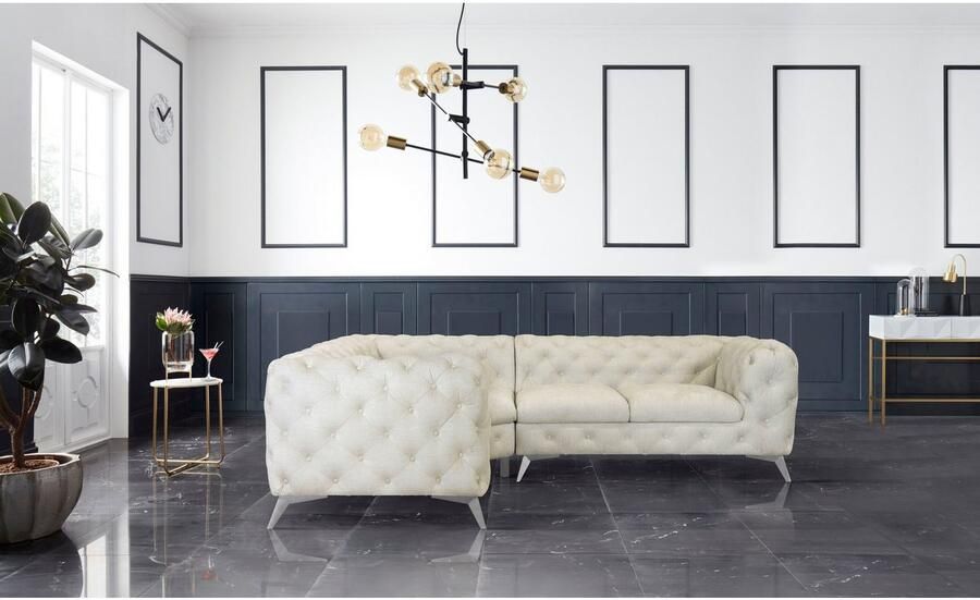 Leonique Chesterfield-bank Glynis L-vorm luxueuze capitonnage moderne chesterfield look kleur van de poten ter keuze