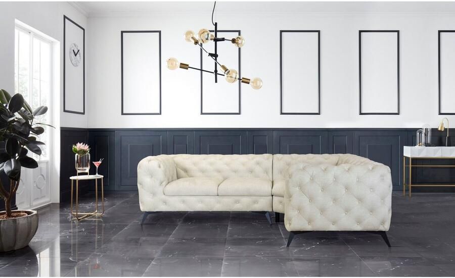 Leonique Chesterfield-bank Glynis L-vorm luxueuze capitonnage moderne chesterfield look kleur van de poten ter keuze