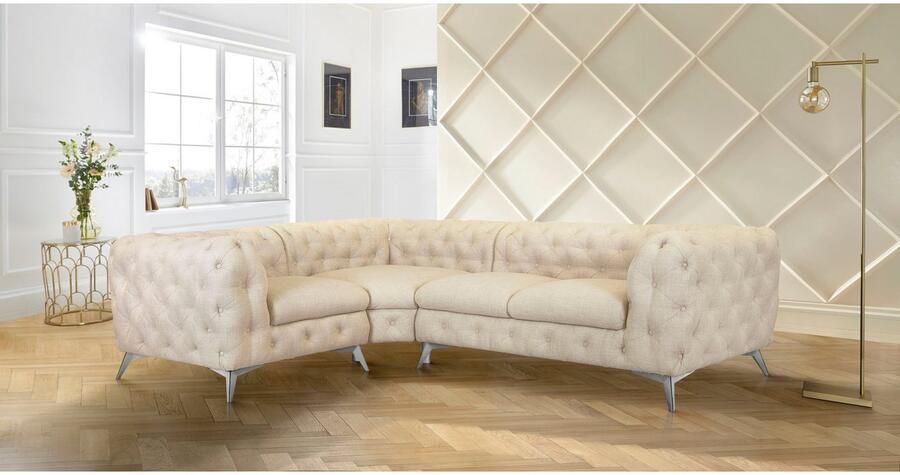 Leonique Chesterfield-bank Glynis L-vorm luxueuze capitonnage moderne chesterfield look kleur van de poten ter keuze - Foto 4