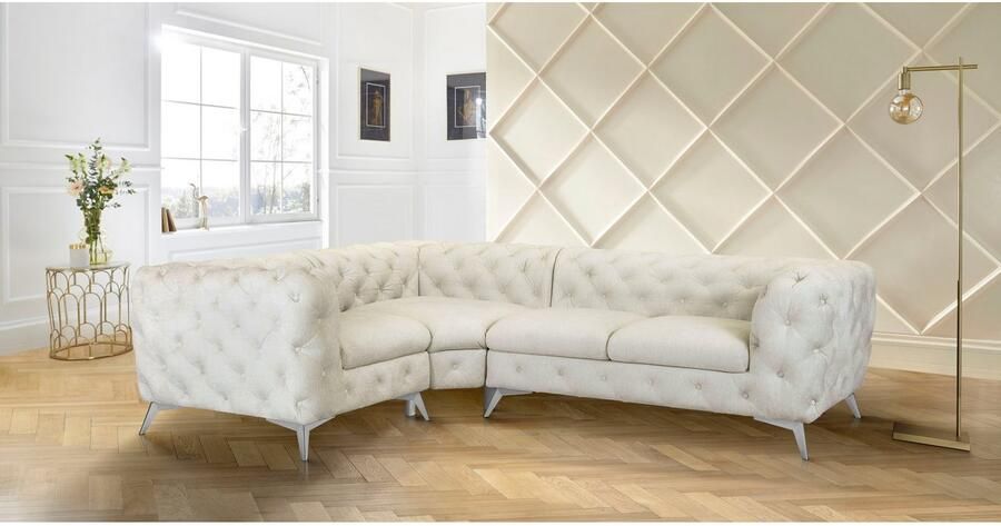 Leonique Chesterfield-bank Glynis L-vorm luxueuze capitonnage moderne chesterfield look kleur van de poten ter keuze - Foto 5