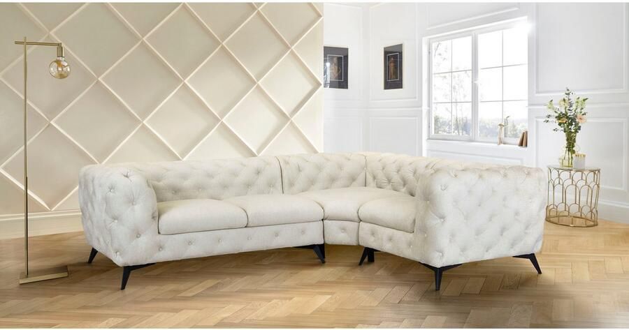 Leonique Chesterfield-bank Glynis L-vorm luxueuze capitonnage moderne chesterfield look kleur van de poten ter keuze - Foto 5