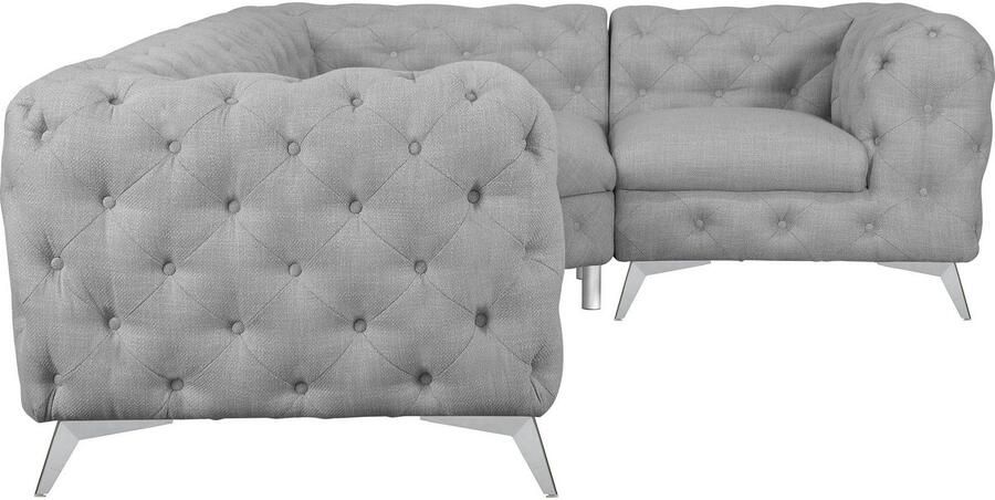 Home affaire Chesterfield-bank Hoekbank GLYNIS L-vorm met golfvering afmetingen B D H 264 204 75cm luxueuze capitonnage moderne chesterfield look kleur van de poten ter keuze - Foto 5