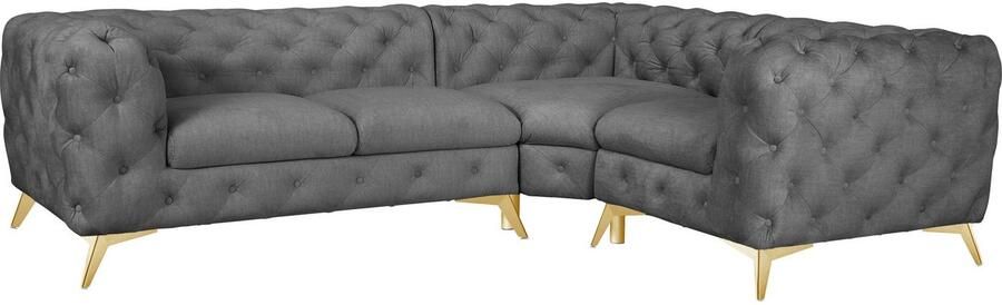 Home affaire Chesterfield-bank Hoekbank GLYNIS L-vorm met golfvering afmetingen B D H 264 204 75cm luxueuze capitonnage moderne chesterfield look kleur van de poten ter keuze - Foto 6