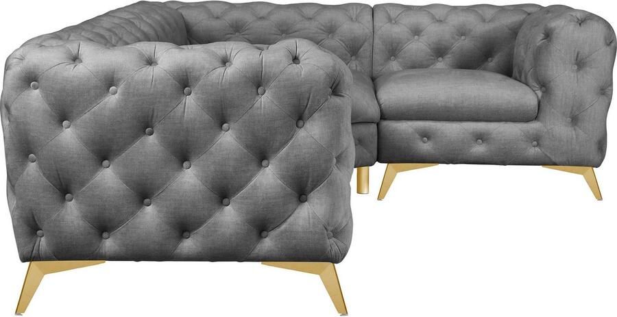 Home affaire Chesterfield-bank Hoekbank GLYNIS L-vorm met golfvering afmetingen B D H 264 204 75cm luxueuze capitonnage moderne chesterfield look kleur van de poten ter keuze - Foto 5