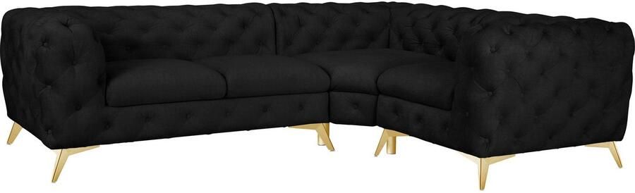 Home affaire Chesterfield-bank Hoekbank GLYNIS L-vorm met golfvering afmetingen B D H 264 204 75cm luxueuze capitonnage moderne chesterfield look kleur van de poten ter keuze - Foto 6