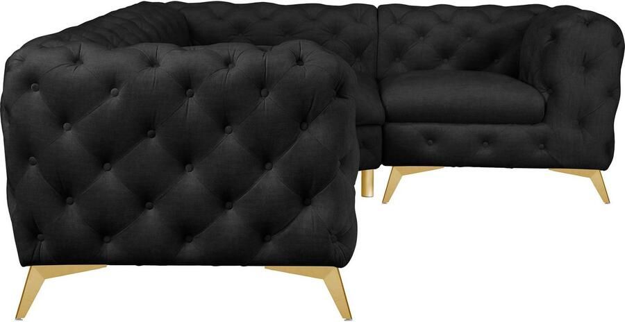 Home affaire Chesterfield-bank Hoekbank GLYNIS L-vorm met golfvering afmetingen B D H 264 204 75cm luxueuze capitonnage moderne chesterfield look kleur van de poten ter keuze - Foto 5