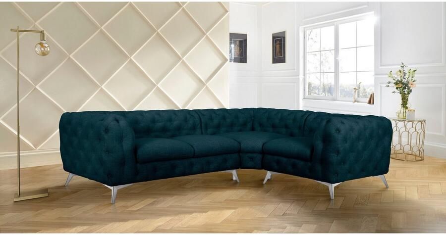 Home affaire Chesterfield-bank Hoekbank GLYNIS L-vorm met golfvering afmetingen B D H 264 204 75cm luxueuze capitonnage moderne chesterfield look kleur van de poten ter keuze - Foto 4
