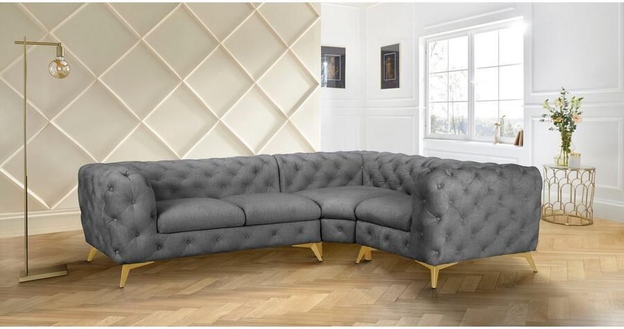Home affaire Chesterfield-bank Hoekbank GLYNIS L-vorm met golfvering afmetingen B D H 264 204 75cm luxueuze capitonnage moderne chesterfield look kleur van de poten ter keuze - Foto 4