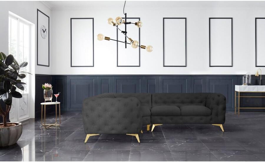 Home affaire Chesterfield-bank Hoekbank GLYNIS L-vorm met golfvering afmetingen B D H 264 204 75cm luxueuze capitonnage moderne chesterfield look kleur van de poten ter keuze - Foto 3